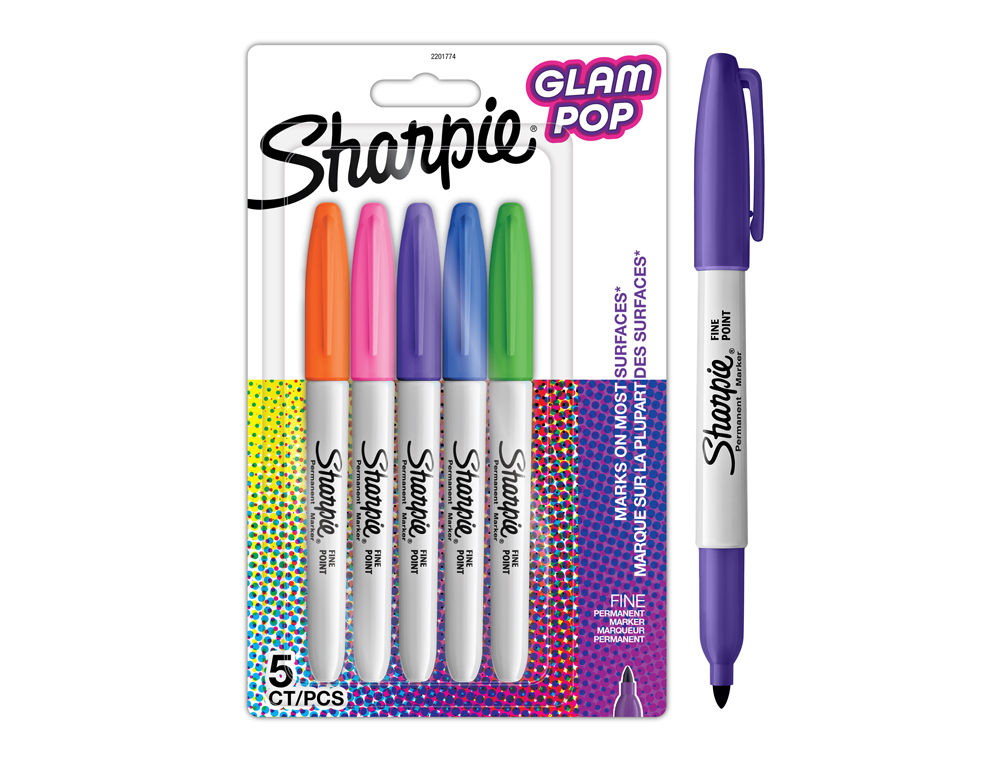 ROTULADOR SHARPIE PERMANENTE FINO GLAM POP BLISTER DE 5 UNIDADES COLORES SURTIDOS