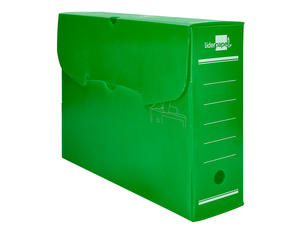 CAJA ARCHIVO DEFINITIVO PLASTICO LIDERPAPEL VERDE 360X260X100 MM