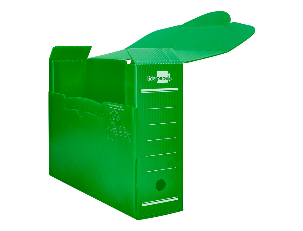 CAJA ARCHIVO DEFINITIVO PLASTICO LIDERPAPEL VERDE 360X260X100 MM