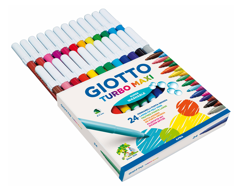 ROTULADOR GIOTTO TURBO MAXI CAJA DE 24 COLORES LAVABLES CON PUNTA BLOQUEADA