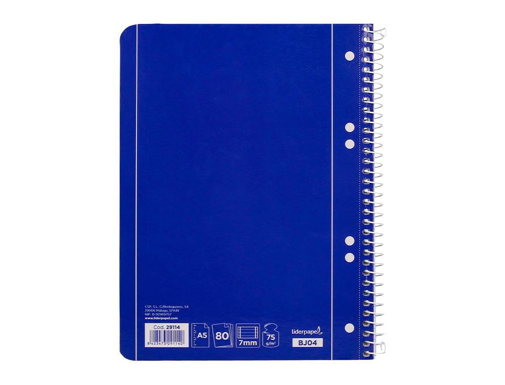 CUADERNO ESPIRAL LIDERPAPEL A5 MICRO SERIE AZUL TAPA BLANDA 80H 75 GR HORIZONTAL 6 TALADROS AZUL