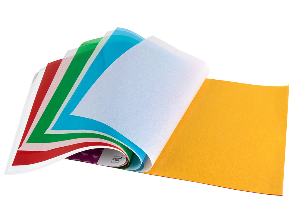 BLOC TRABAJOS MANUALES LIDERPAPEL CELOFAN 240X315MM 10 HOJAS COLORES SURTIDOS