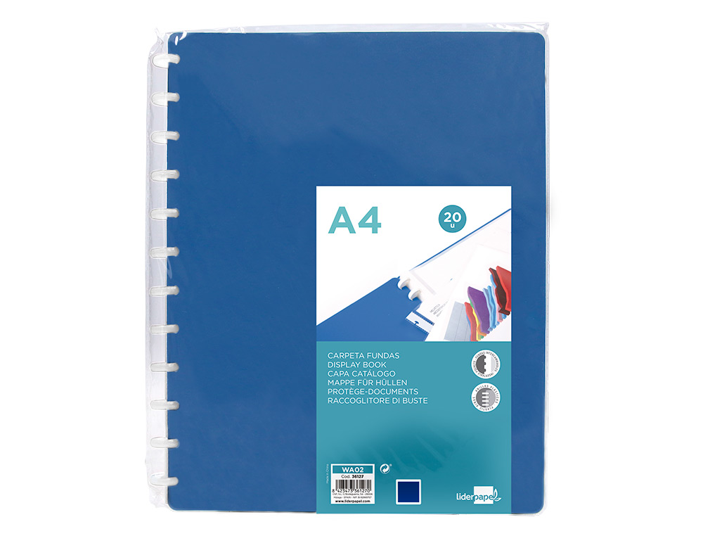 CARPETA LIDERPAPEL DIN A4 CON 20 FUNDAS INTERCAMBIABLES COLOR AZUL