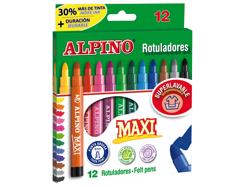 ROTULADOR ALPINO MAXI CAJA DE 12 COLORES SURTIDOS