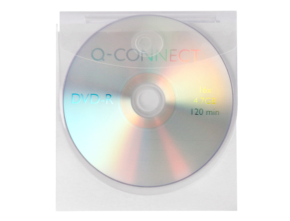 FUNDA AUTOADHESIVA PARA CD Q-CONNECT CON SOLAPA PACK DE 10 UNIDADES