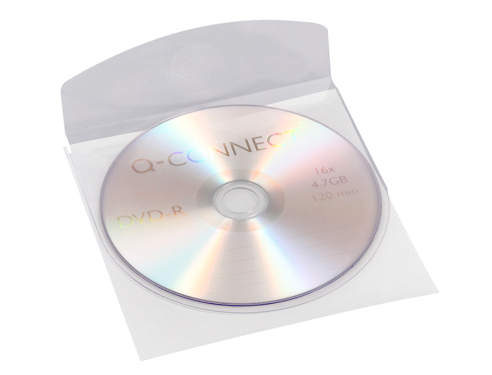 FUNDA AUTOADHESIVA PARA CD Q-CONNECT CON SOLAPA PACK DE 10 UNIDADES