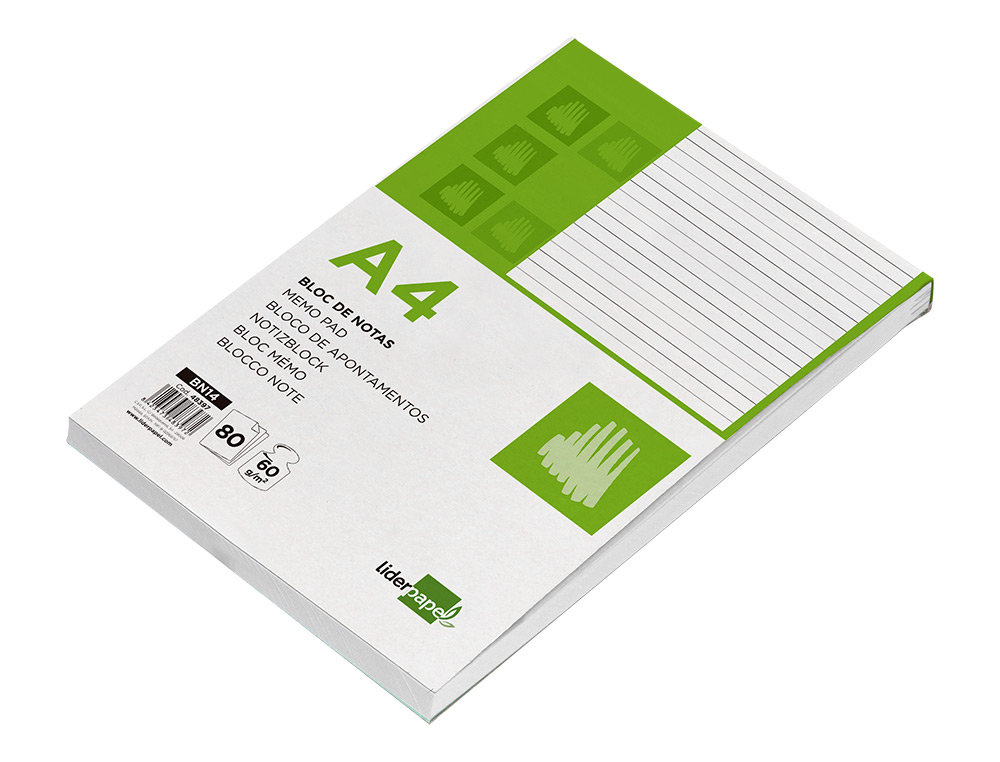 BLOC NOTAS LIDERPAPEL HORIZONTAL A4 80 HOJAS 60G/M2