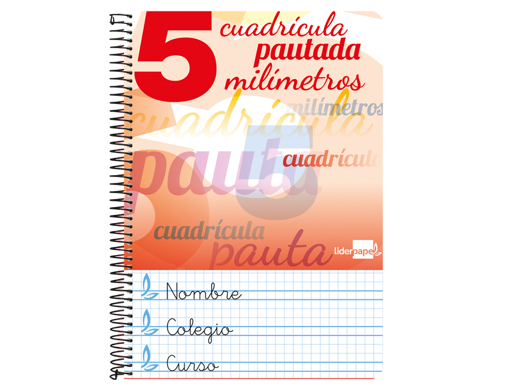 CUADERNO ESPIRAL LIDERPAPEL CUARTO PAUTAGUIA TAPA BLANDA 40H 75 GR CUADRO PAUTADO 5MM COLORES SURTIDOS