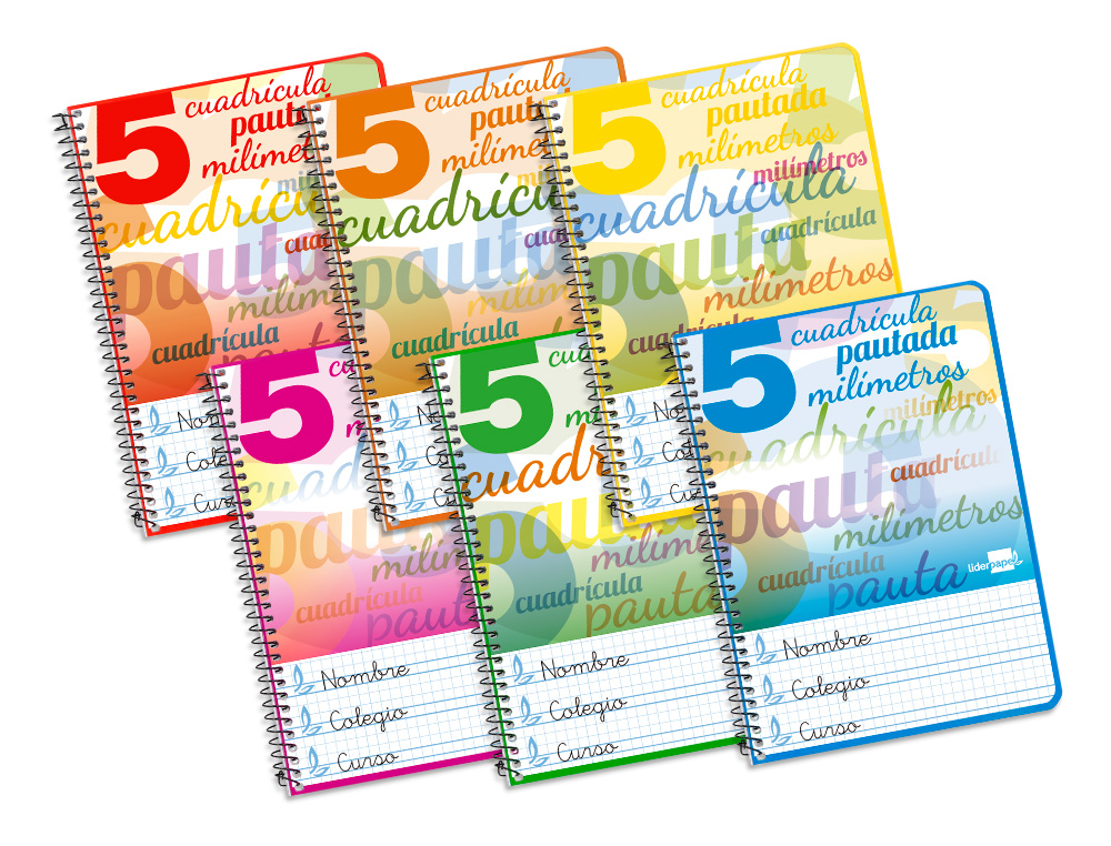 CUADERNO ESPIRAL LIDERPAPEL CUARTO PAUTAGUIA TAPA BLANDA 40H 75 GR CUADRO PAUTADO 5MM COLORES SURTIDOS