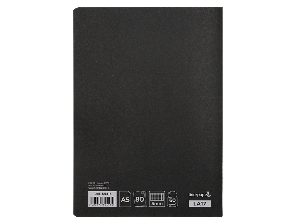 LIBRETA LIDERPAPEL TAPA NEGRA A5 80 HOJAS 60G/M2 CUADRO 5MM CON DOBLE MARGEN