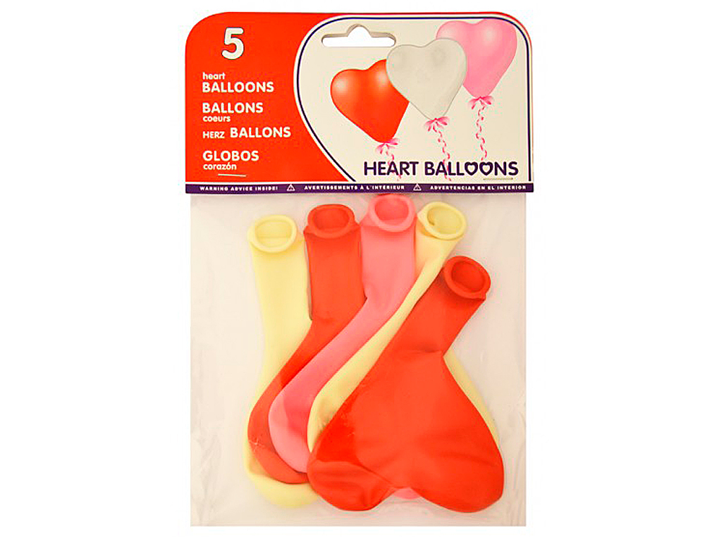 GLOBO 100% LATEX BIODEGRADABLE CON FORMA CORAZON BOLSA DE 5 UNIDADES