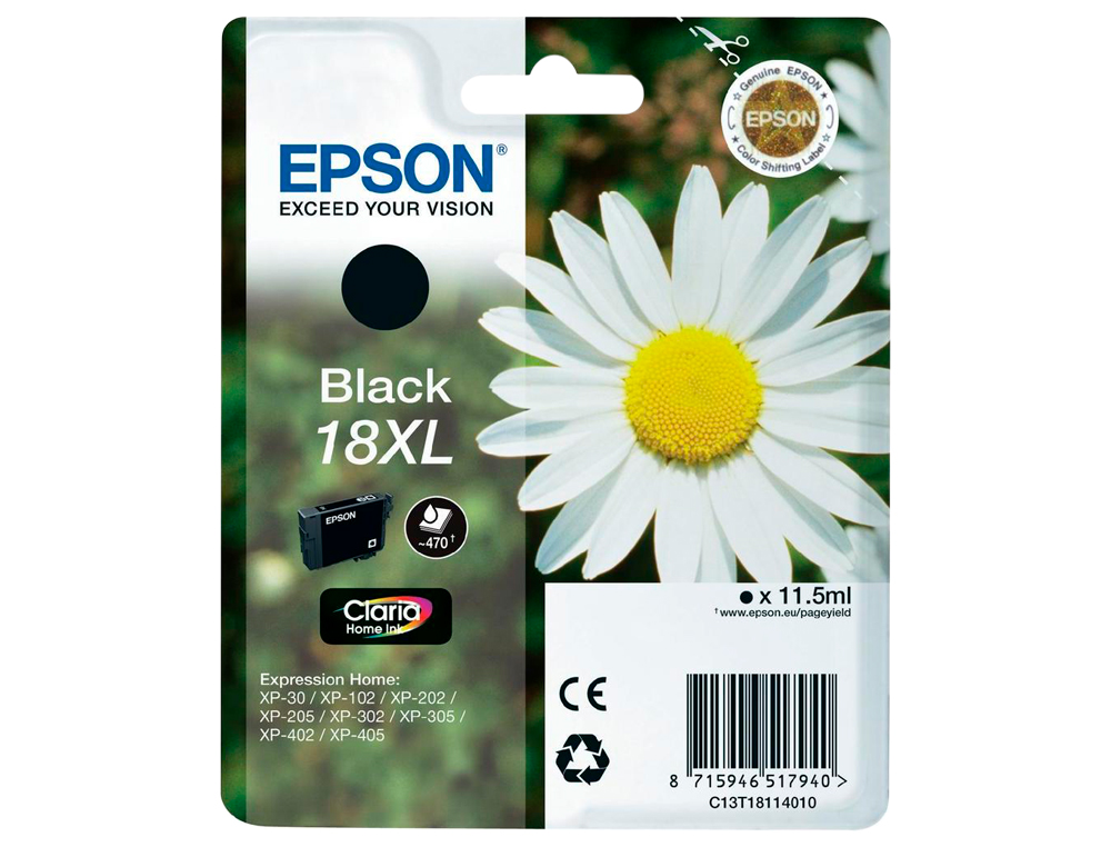 INK-JET EPSON T18XL NEGRO EXPRESSION HOME XP-102 XP-205 XP-305 XP-405 CAPACIDAD 470 PAG