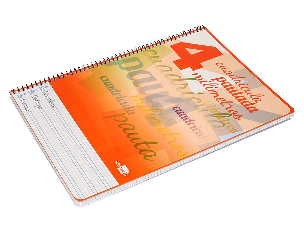 CUADERNO ESPIRAL LIDERPAPEL FOLIO PAUTAGUIA TAPA DURA 80H 75 GR CUADRO PAUTADO 4MMCON MARGEN COLORES SURTIDOS