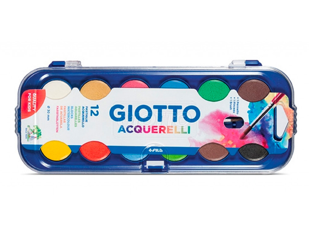 ACUARELA GIOTTO 12 COLORES CON PINCEL ESTUCHE DE PLASTICO