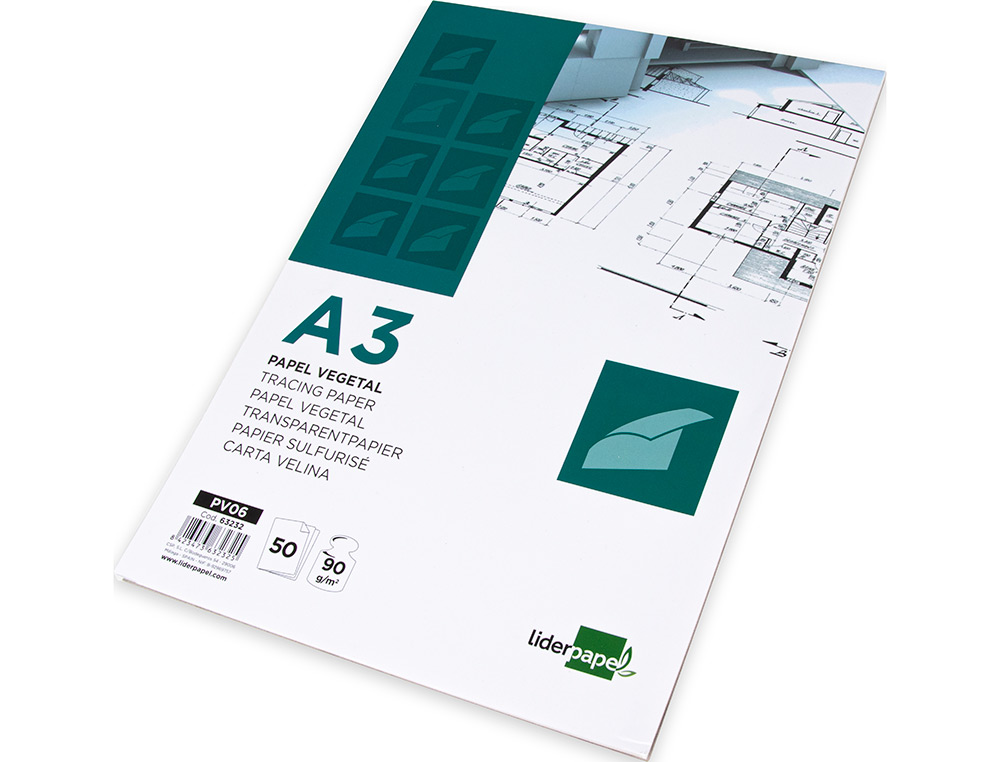 BLOC PAPEL VEGETAL LIDERPAPEL ENCOLADO 297X420MM 50 HOJAS 90 G/M2