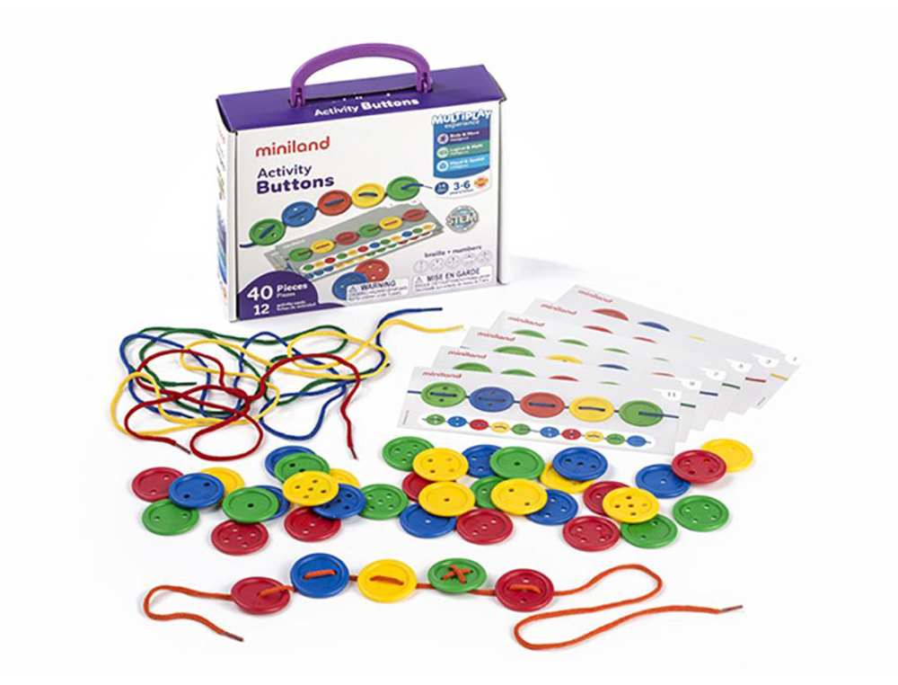 JUEGO MINILAND ACTIVIDADES BOTONES 40 PIEZAS + 5 CORDONES