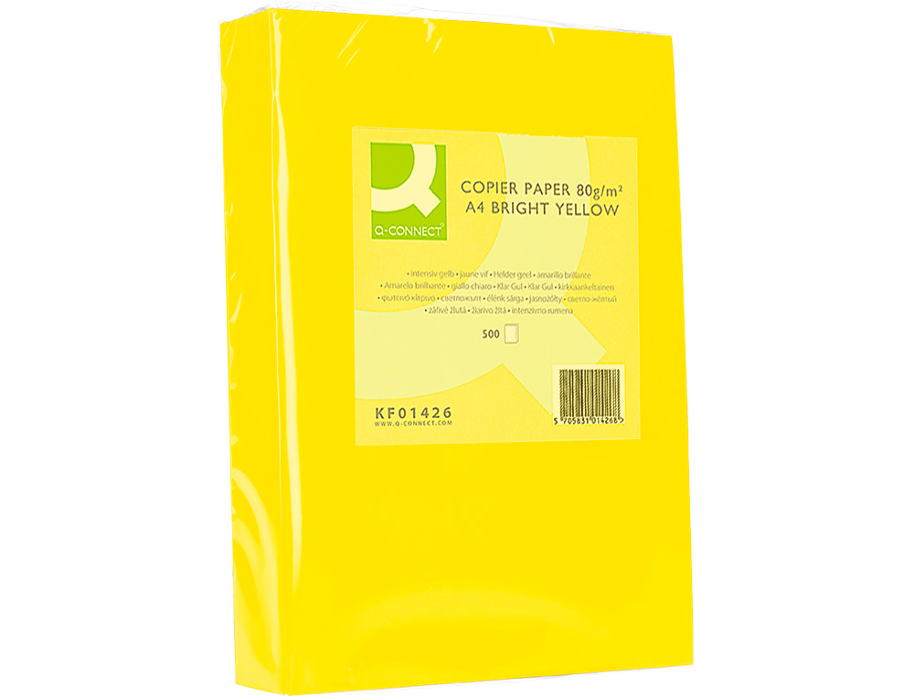 PAPEL COLOR Q-CONNECT DIN A4 80GR AMARILLO INTENSO PAQUETE DE 500 HOJAS