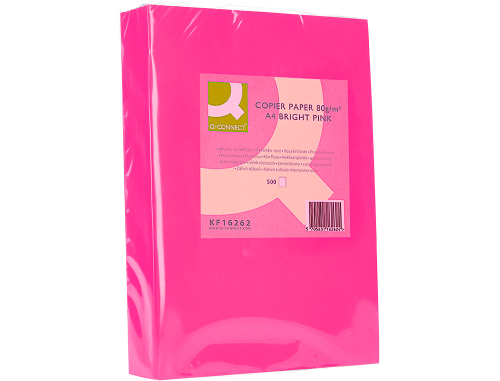 PAPEL COLOR Q-CONNECT DIN A4 80GR ROSA INTENSO PAQUETE DE 500 HOJAS