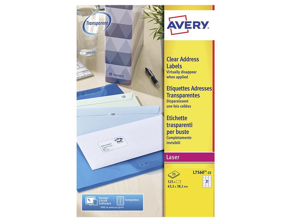 ETIQUETA ADHESIVAS RESISTENTE AVERY TRANSPARENTE 38,1X21,2 MM CAJA DE 1625 UNIDADES