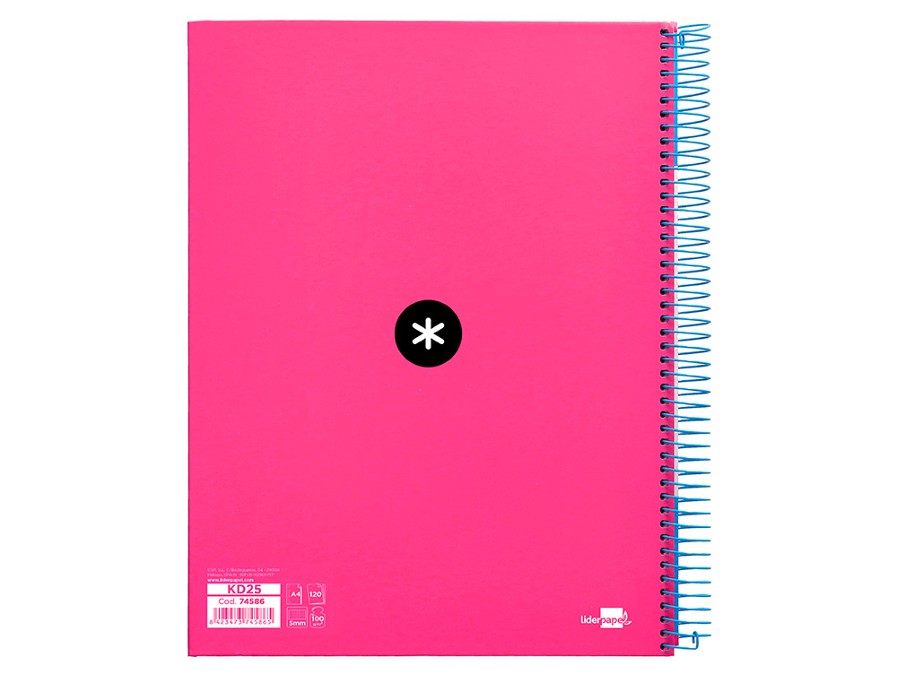 CUADERNO ESPIRAL A4 MICRO ANTARTIK TAPA FORRADA120H 100 GR CUADRO 5MM 5 BANDAS 4 TALADROS COLOR ROSA