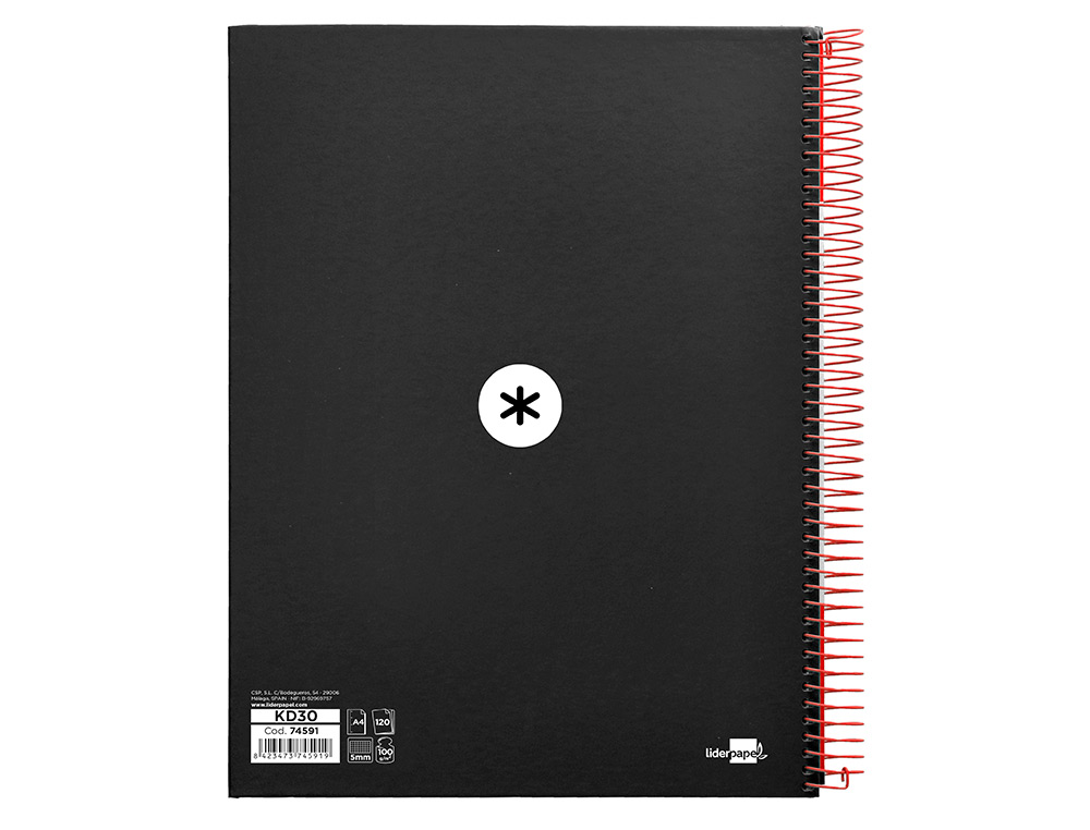 CUADERNO ESPIRAL A4 MICRO ANTARTIK TAPA FORRADA120H 100 GR CUADRO 5MM 5 BANDAS 4 TALADROS COLOR NEGRO