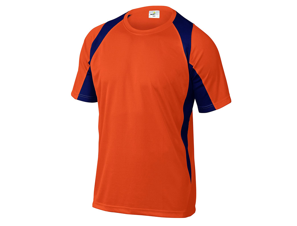 CAMISETA DELTAPLUS POLIESTER MANGA CORTA CUELLO REDONDO TRATAMIENTO SECADO RAPIDO COLOR NARANJA-MARINO TALLA L