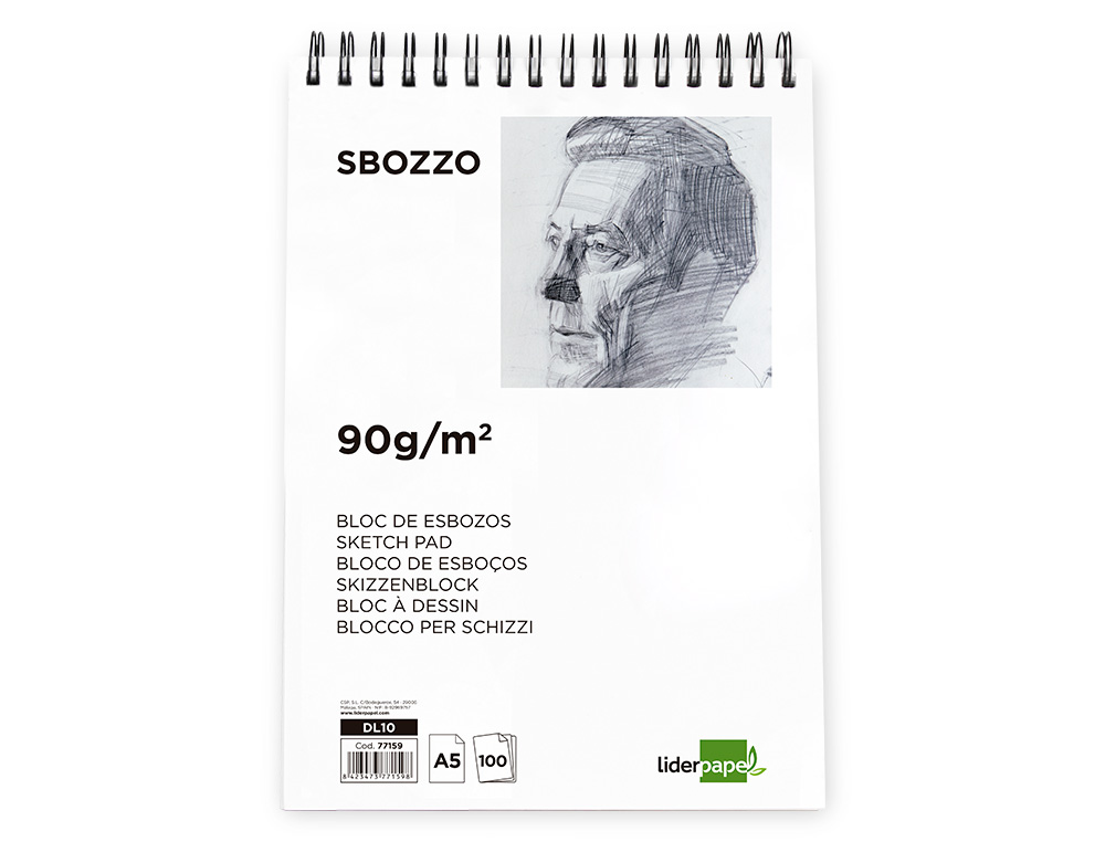 BLOC DIBUJO LIDERPAPEL ESBOZOS ESPIRAL A5 148X210 MM 100 HOJAS 90GR/M2 SIN RECUADRO