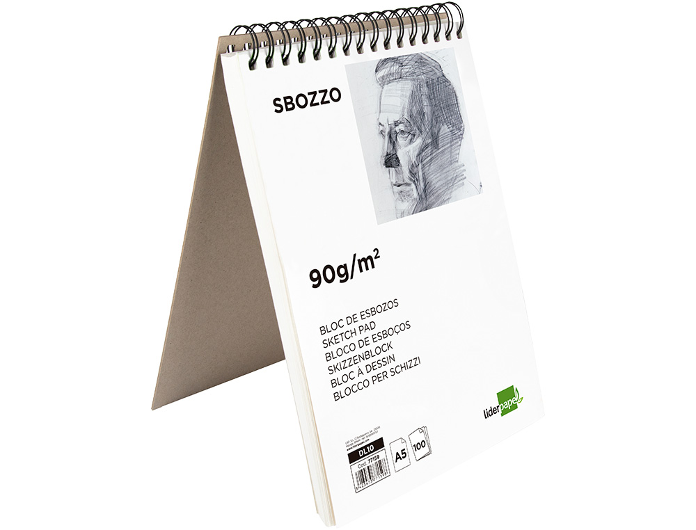 BLOC DIBUJO LIDERPAPEL ESBOZOS ESPIRAL A5 148X210 MM 100 HOJAS 90GR/M2 SIN RECUADRO