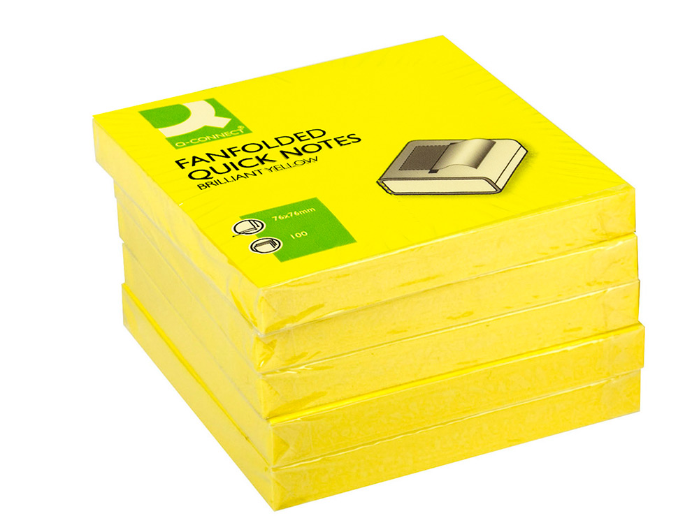 BLOC DE NOTAS ADHESIVAS QUITA Y PON Q-CONNECT 76X76 MM AMARILLO NEON ZIG-ZAG