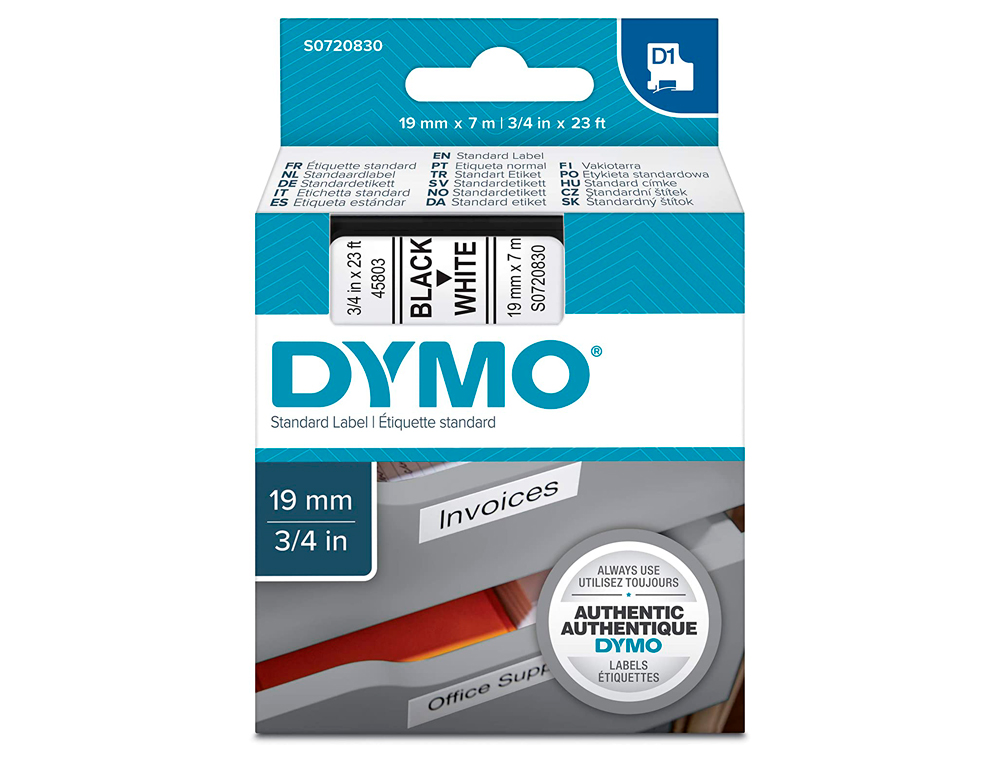 CINTA DYMO NEGRO-BLANCO 19MM X 7MT D1