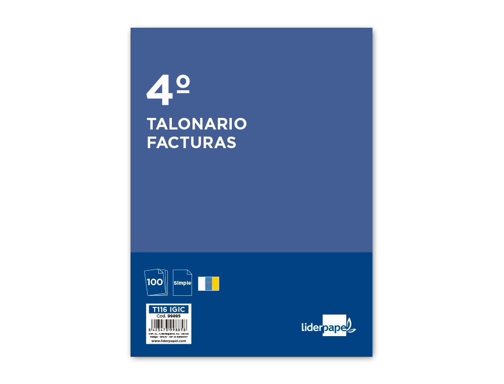 TALONARIO LIDERPAPEL FACTURAS CUARTO ORIGINAL T116 CON I.G.I.C.
